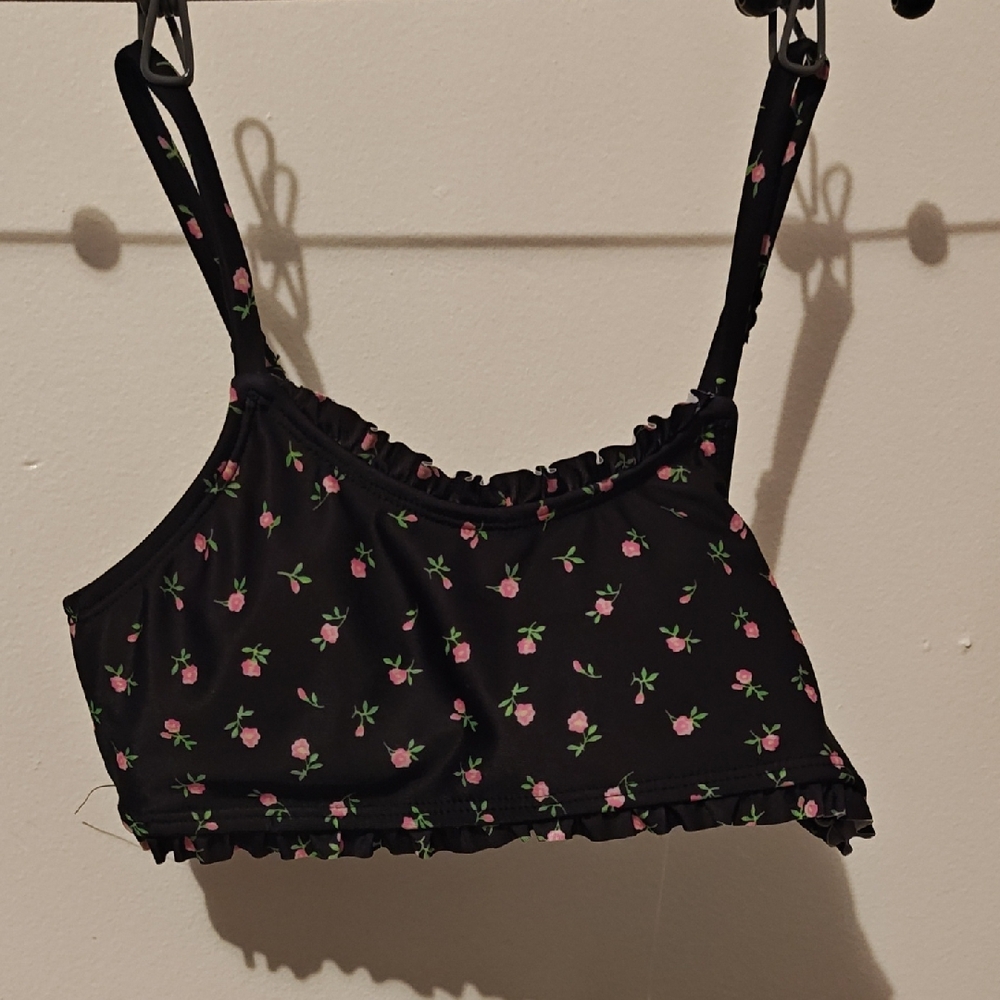 Art Class Black Floral Bikini Top